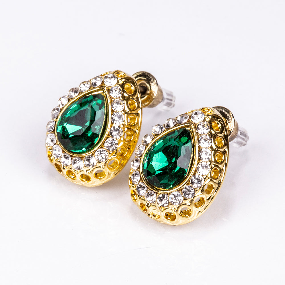 Set din Aliaj Placat cu Aur ( 13 grame ) cu Cristal Verde Emporia® și Cristal Alb Emporia® ( Colier+Cercei+Brățară+Inel+Pandantiv ) 9 