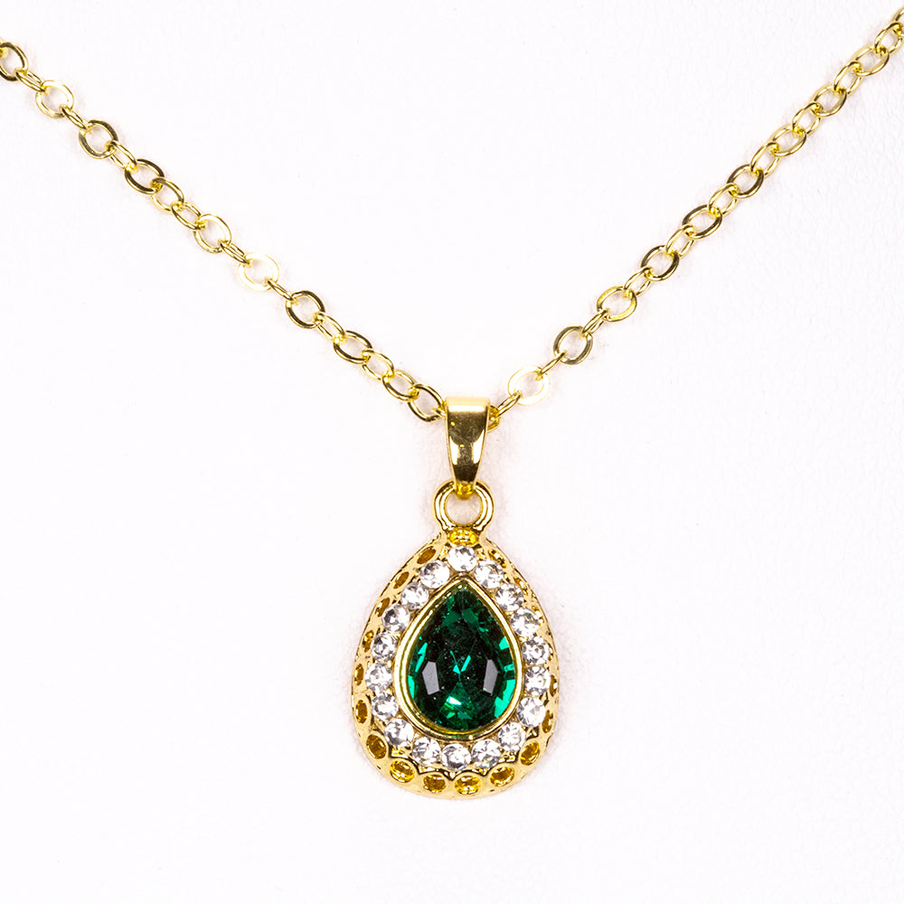 Set din Aliaj Placat cu Aur ( 13 grame ) cu Cristal Verde Emporia® și Cristal Alb Emporia® ( Colier+Cercei+Brățară+Inel+Pandantiv ) 11 