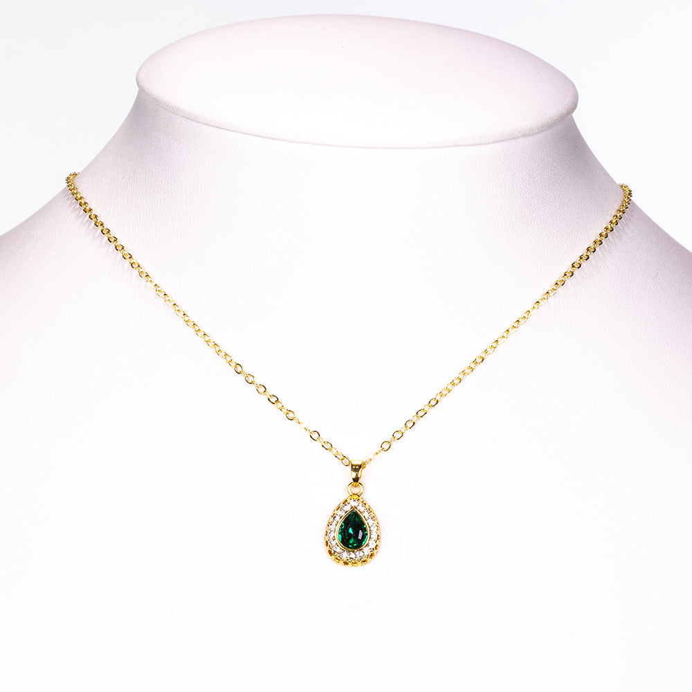 Set din Aliaj Placat cu Aur ( 13 grame ) cu Cristal Verde Emporia® și Cristal Alb Emporia® ( Colier+Cercei+Brățară+Inel+Pandantiv ) 12 