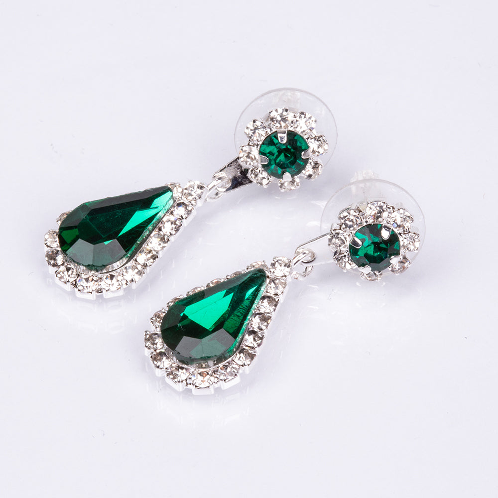Set din Aliaj Placat cu Aur ( 30 grame ) cu Cristal Verde Emporia® și Cristal Alb Emporia® ( Colier+Cercei+Brățară+Inel ) 6 