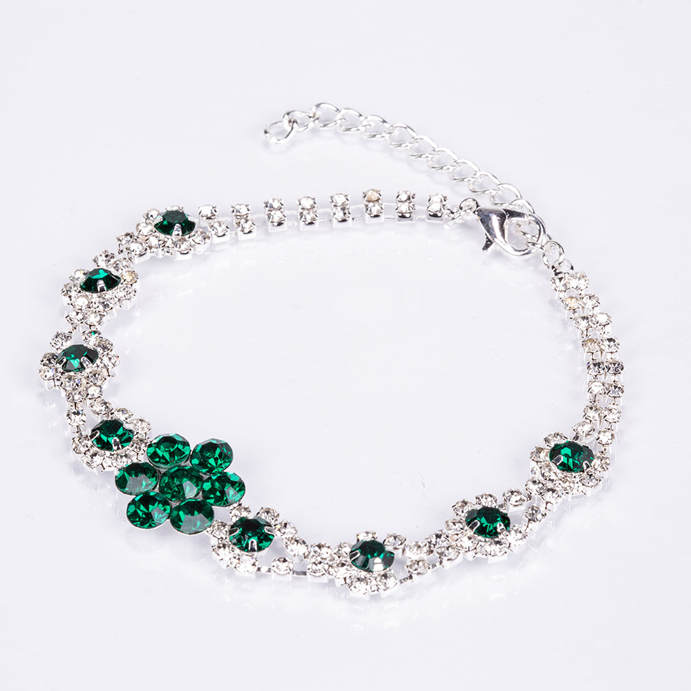 Set din Aliaj Placat cu Aur ( 30 grame ) cu Cristal Verde Emporia® și Cristal Alb Emporia® ( Colier+Cercei+Brățară+Inel ) 7 