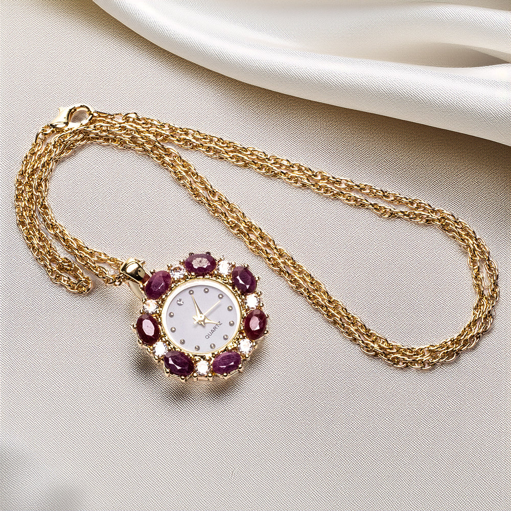 Colier din Aliaj Placat cu Aur ( 1.09 grame ) cu Rubin și Cristal Alb Emporia® 5.46 Carate 4 