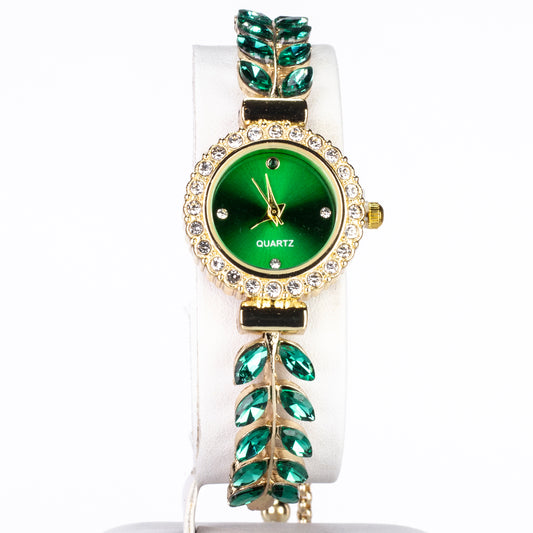 Ceas din Aliaj Placat cu Aur cu Smarald și Cristal Verde Emporia®