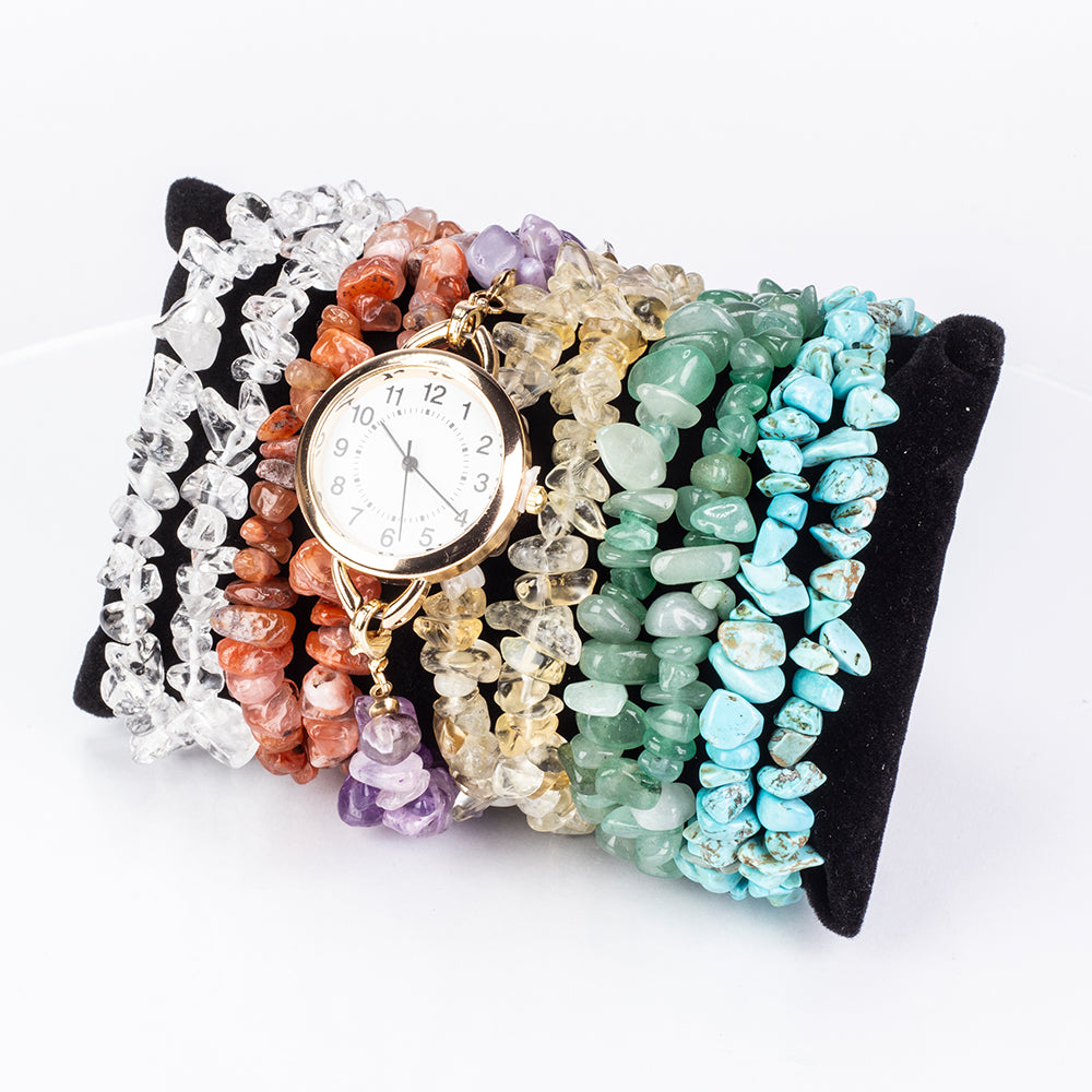 Ceas din Aliaj Placat cu Aur ( 170 grame ) cu Turcoaz și Ametist 537 Carate ( Brățară ) 2 