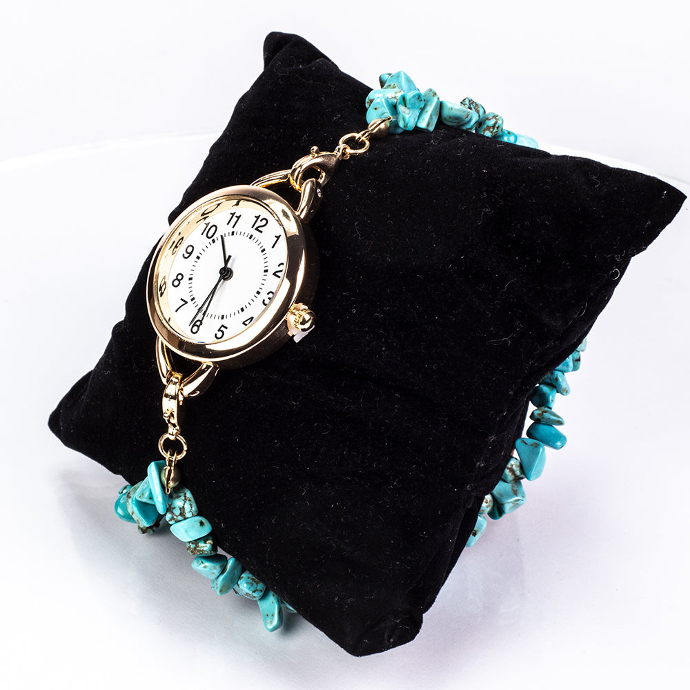 Ceas din Aliaj Placat cu Aur ( 170 grame ) cu Turcoaz și Ametist 537 Carate ( Brățară ) 12 