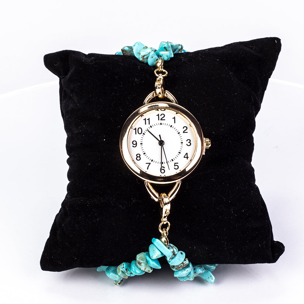 Ceas din Aliaj Placat cu Aur ( 170 grame ) cu Turcoaz și Ametist 537 Carate ( Brățară )