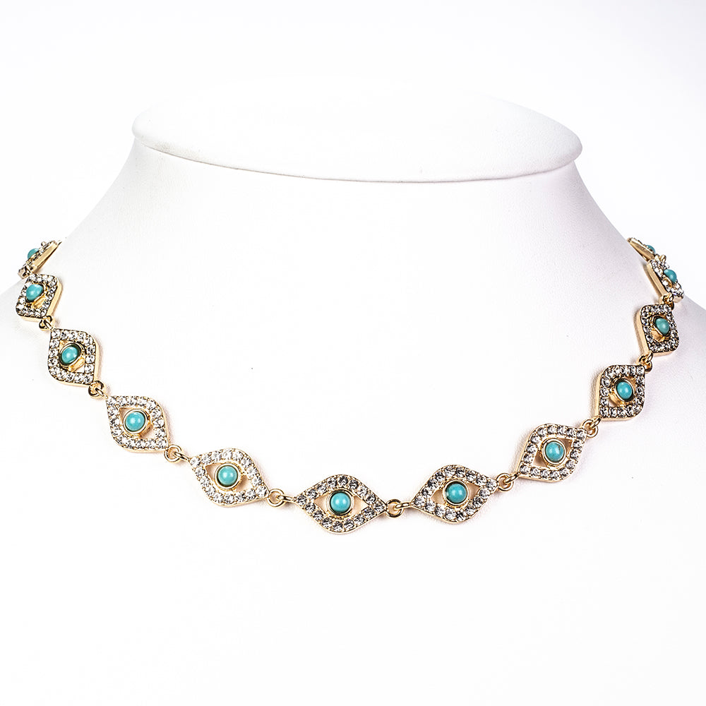 Set din Aliaj Placat cu Aur ( 50 grame ) cu Turcoaz și Cristal Alb Emporia® 7.8 Carate ( Colier+Brățară ) 3 