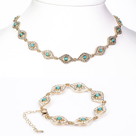 Set din Aliaj Placat cu Aur ( 50 grame ) cu Turcoaz și Cristal Alb Emporia® 7.8 Carate ( Colier+Brățară )