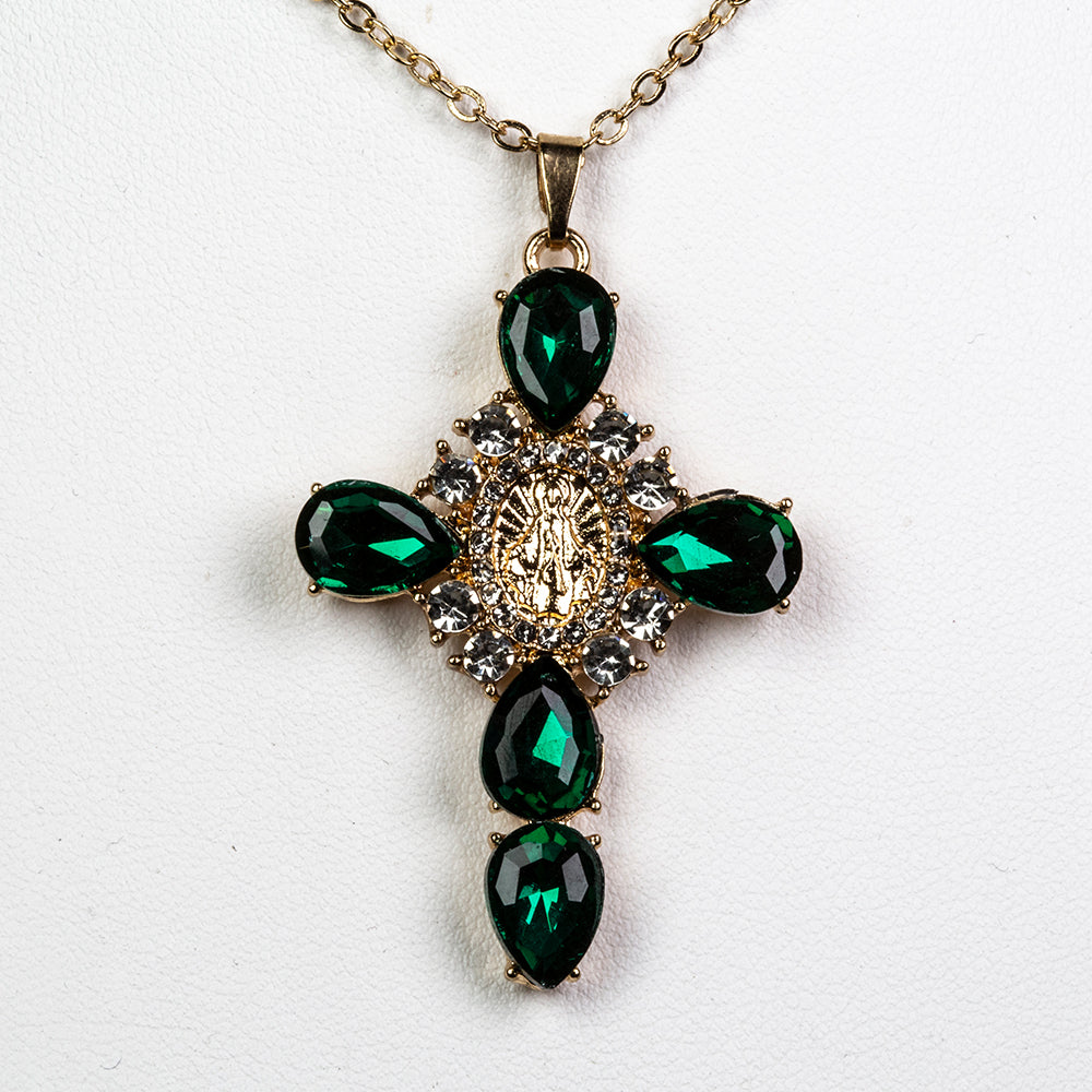 Cruce Colier din Aliaj Placat cu Aur ( 9.5 grame ) cu Cristal Verde Emporia® și Cristal Alb Emporia® 11.8 Carate 1 