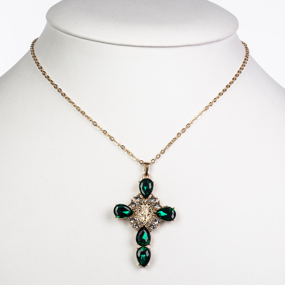 Cruce Colier din Aliaj Placat cu Aur ( 9.5 grame ) cu Cristal Verde Emporia® și Cristal Alb Emporia® 11.8 Carate 2 