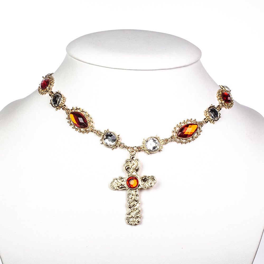 Cruce Set din Aliaj Placat cu Aur ( 5 grame ) cu Cristal Roșu Emporia® și Cristal Alb Emporia® 122.5 Carate ( Colier+Cercei+Pandantiv ) 4 