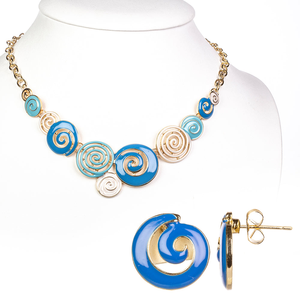 Set din Aliaj Placat cu Aur ( 35.29 grame ) cu Email ( Colier+Cercei )