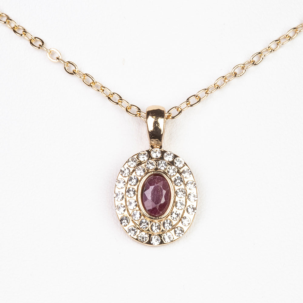 Set din Aliaj Placat cu Aur ( 11 grame ) cu Rubin și Cristal Alb Emporia® 3.04 Carate ( Colier+Cercei+Inel+Pandantiv )