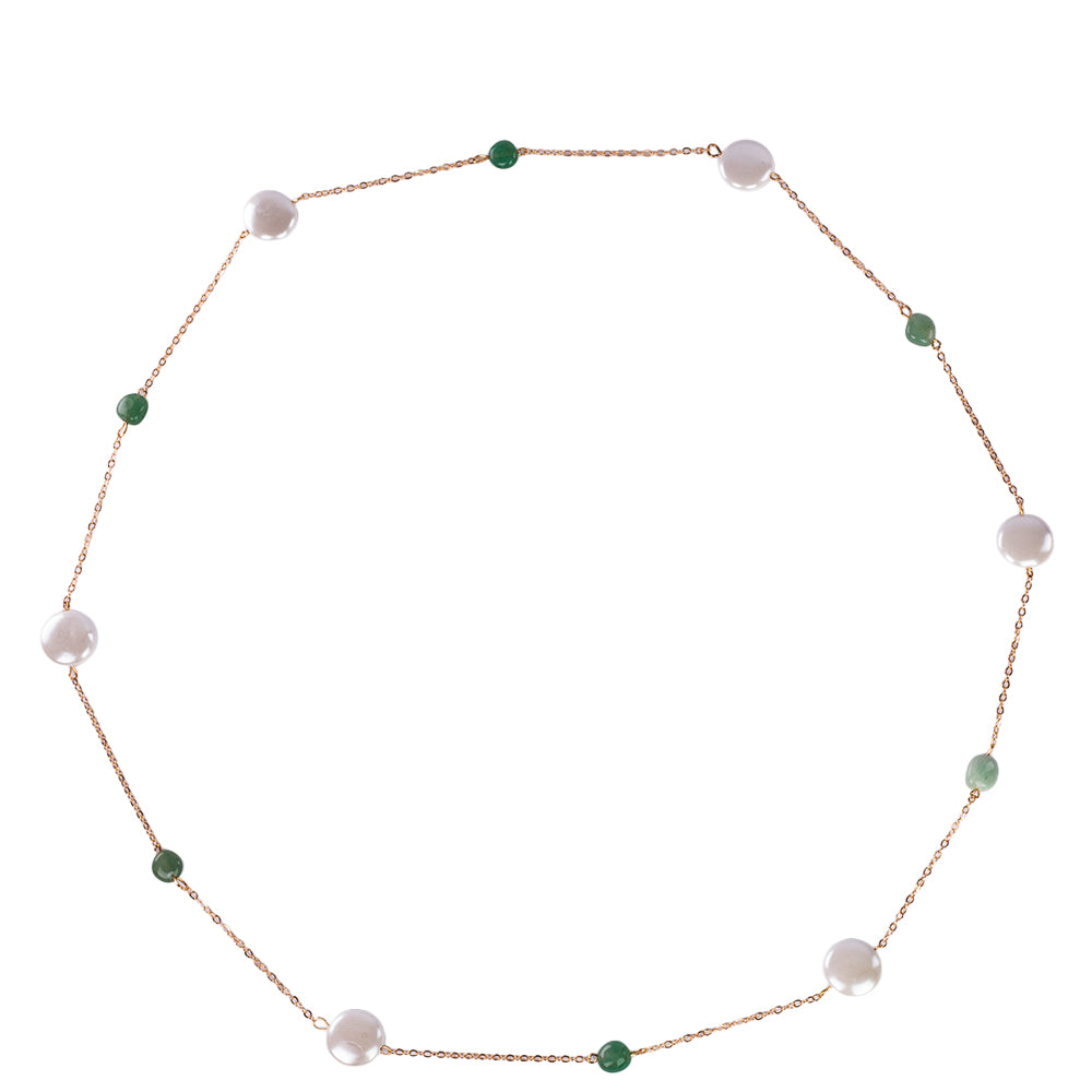Colier din Aliaj Placat cu Aur ( 20 grame ) cu Sidef și Aventurin Verde 81 Carate 3 