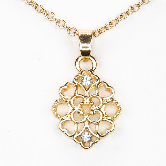 Colier din Aliaj Placat cu Aur ( 5 grame ) cu Diamant Alb și Cristal Alb Emporia® 0.05 Carate ( Colier+Pandantiv )