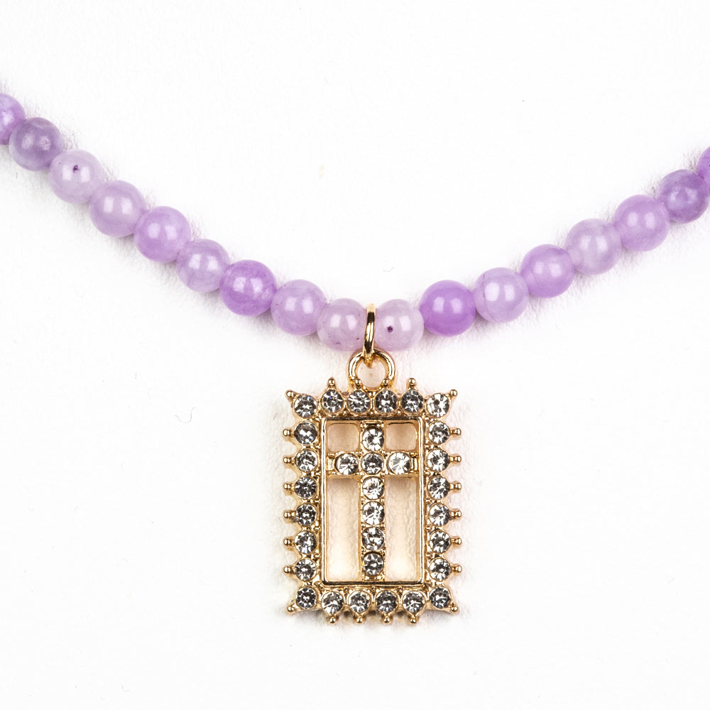 Cruce Colier din Mărgele ( 16.25 grame ) cu Cuarț Lavandă și Cristal Alb Emporia® 28.15 Carate ( Colier+Pandantiv ) 1 