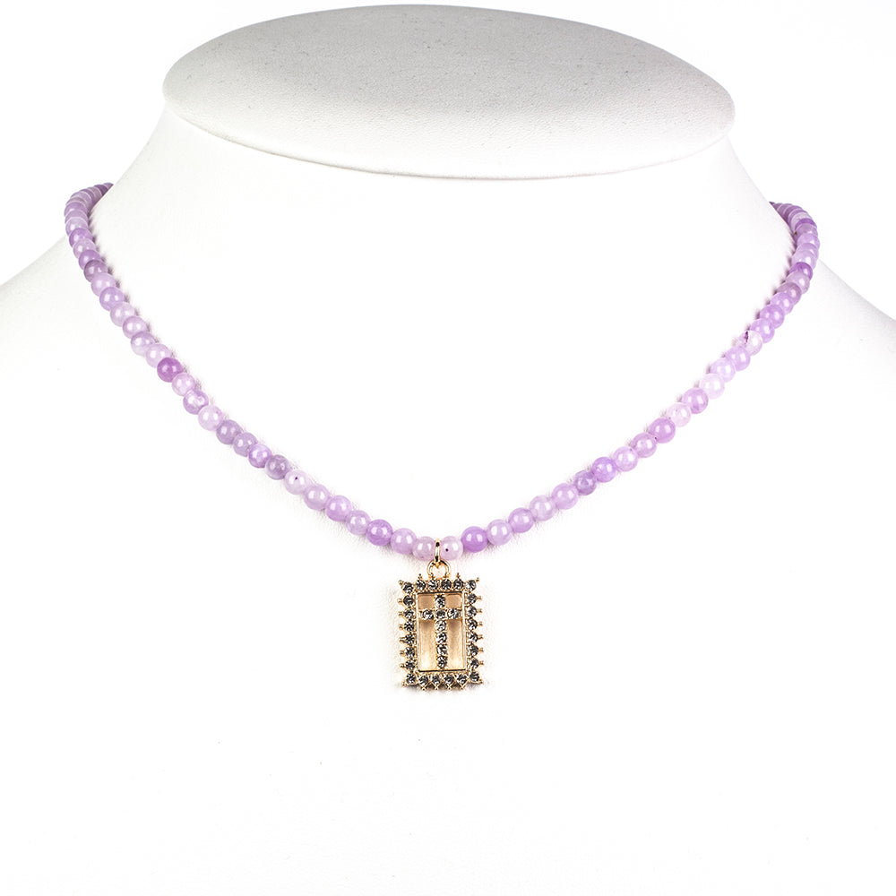 Cruce Colier din Mărgele ( 16.25 grame ) cu Cuarț Lavandă și Cristal Alb Emporia® 28.15 Carate ( Colier+Pandantiv ) 2 