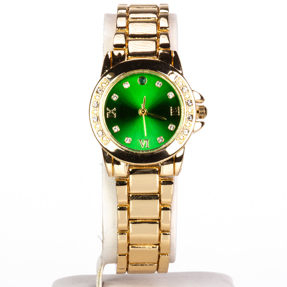 Ceas din Aliaj Placat cu Aur ( 67 grame ) cu Smarald și Cristal Alb Emporia® 2.96 Carate ( Colier+Cercei+Pandantiv ) 8 