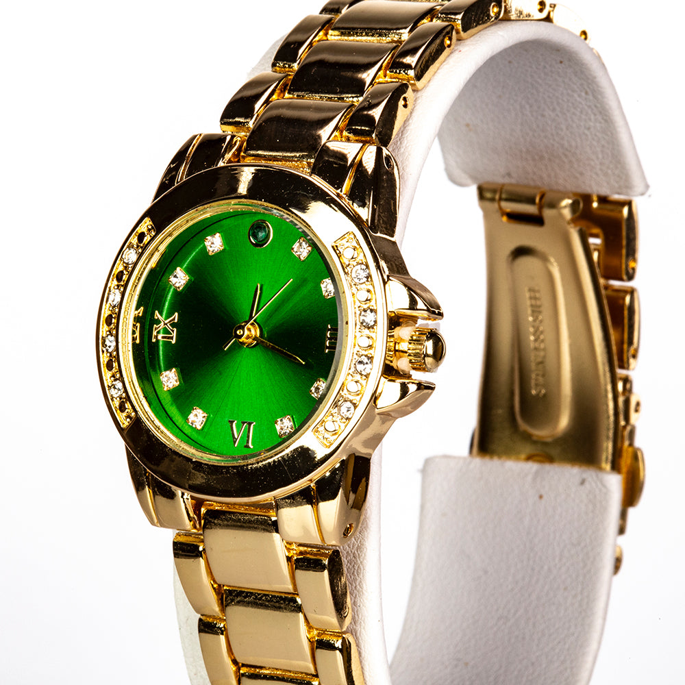 Ceas din Aliaj Placat cu Aur ( 67 grame ) cu Smarald și Cristal Alb Emporia® 2.96 Carate ( Colier+Cercei+Pandantiv ) 2 