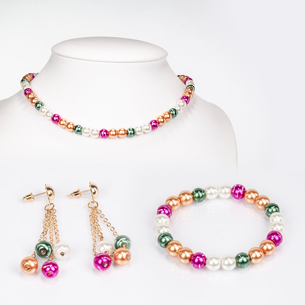 Set din Aliaj Placat cu Aur ( 65 grame ) cu Perlă de cristal 322 Carate ( Colier+Cercei+Brățară )