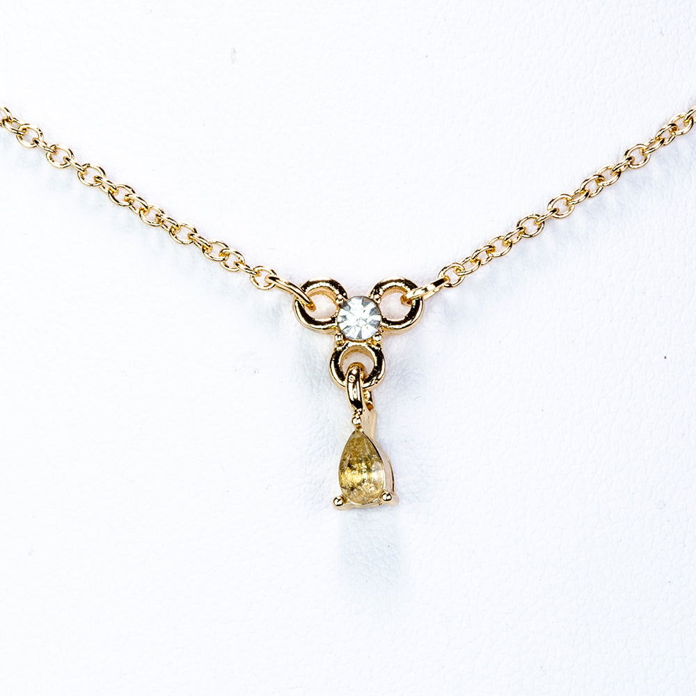 Colier din Aliaj Placat cu Aur ( 4.7 grame ) cu Cristal Alb Emporia® 0.02 Carate ( Colier+Pandantiv ) 1 