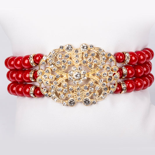 Set din Aliaj Placat cu Aur ( 210 grame ) cu Perlă de cristal și Cristal Alb Emporia® 977.3 Carate ( Colier+Brățară )