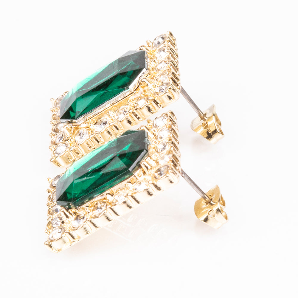 Ceas din Aliaj Placat cu Aur ( 57 grame ) cu Cristal Verde Emporia® și Cristal Alb Emporia® 12 Carate ( Colier+Cercei+Pandantiv )