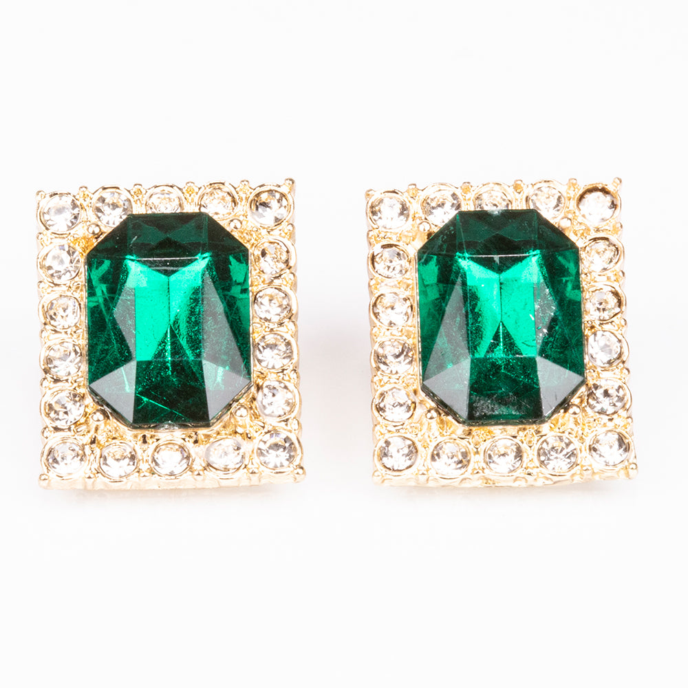 Ceas din Aliaj Placat cu Aur ( 57 grame ) cu Cristal Verde Emporia® și Cristal Alb Emporia® 12 Carate ( Colier+Cercei+Pandantiv )