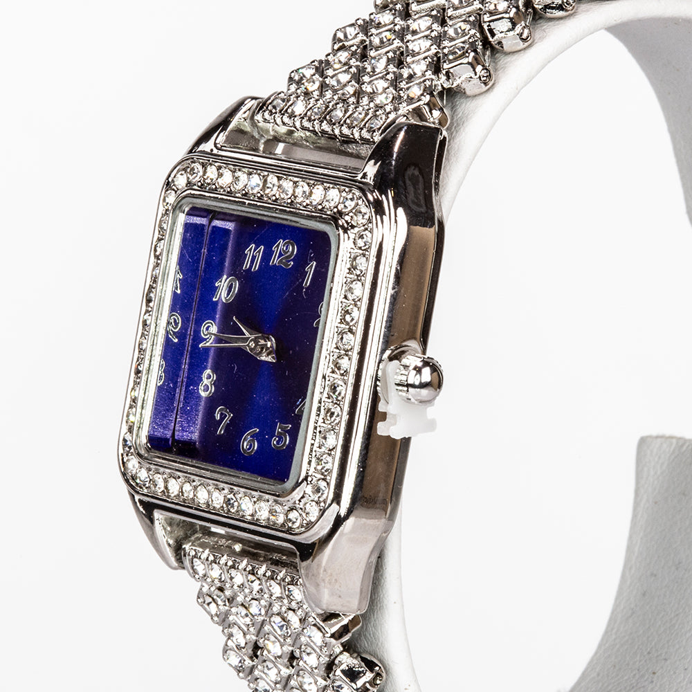 Ceas din Aliaj Placat cu Aur ( 57 grame ) cu Cristal Albastru Emporia® și Cristal Alb Emporia® 12 Carate ( Colier+Cercei+Pandantiv )