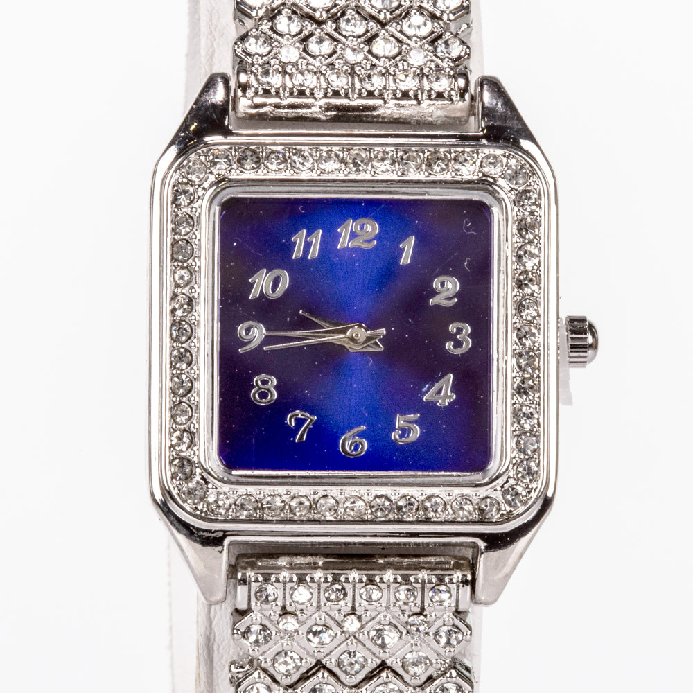 Ceas din Aliaj Placat cu Aur ( 57 grame ) cu Cristal Albastru Emporia® și Cristal Alb Emporia® 12 Carate ( Colier+Cercei+Pandantiv )