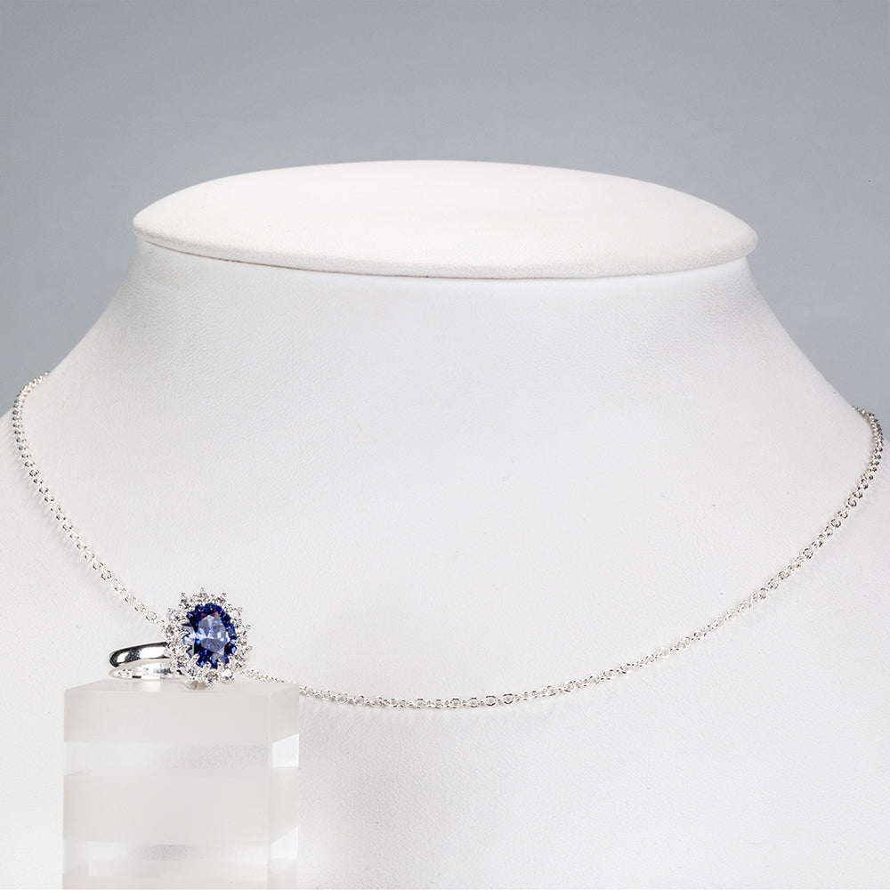 Set din Aliaj Placat cu Aur ( 8 grame ) cu Cristal Albastru Emporia® și Cristal Alb Emporia® 5.95 Carate ( Colier+Inel ) 1 