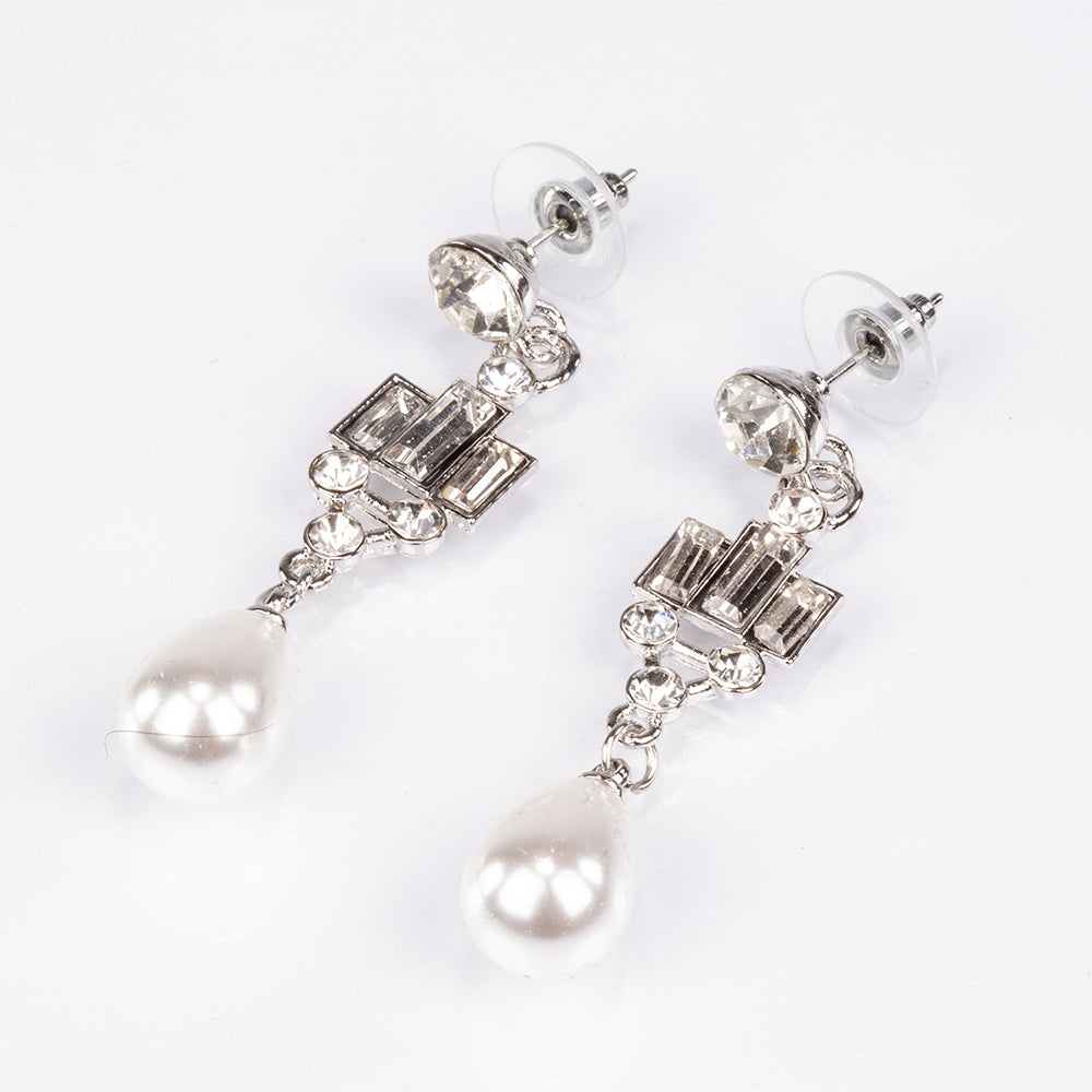 Set din Aliaj Placat cu Aur ( 20 grame ) cu Perlă de cristal și Cristal Alb Emporia® 442.7 Carate ( Colier+Cercei ) 2 