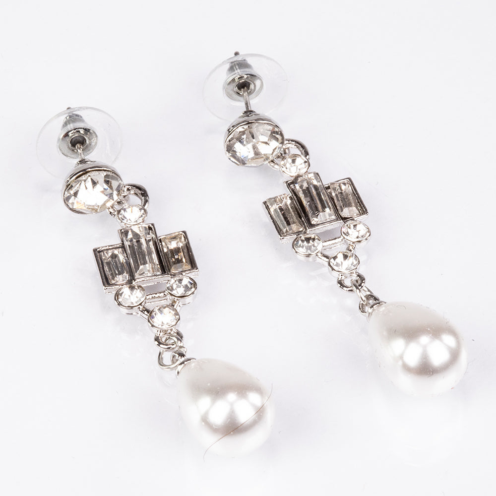 Set din Aliaj Placat cu Aur ( 20 grame ) cu Perlă de cristal și Cristal Alb Emporia® 442.7 Carate ( Colier+Cercei ) 3 