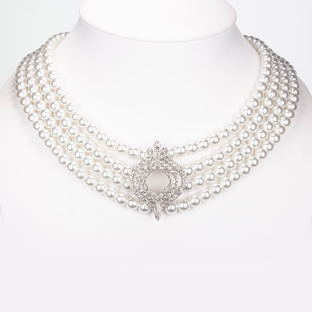 Set din Aliaj Placat cu Aur ( 20 grame ) cu Perlă de cristal și Cristal Alb Emporia® 442.7 Carate ( Colier+Cercei ) 5 