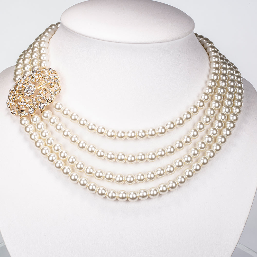 Set din Aliaj Placat cu Aur ( 210 grame ) cu Perlă de cristal și Cristal Alb Emporia® 977.3 Carate ( Colier+Brățară ) 5 
