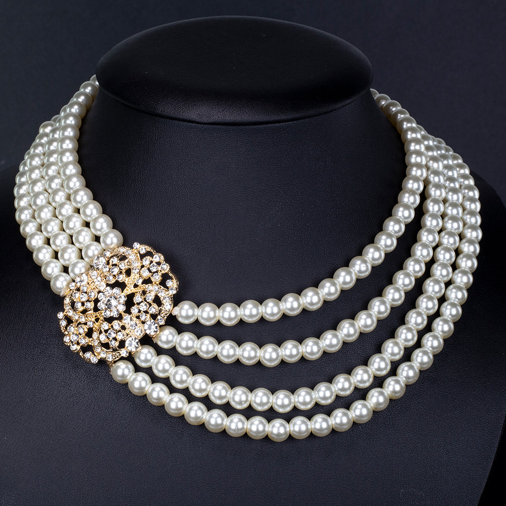Set din Aliaj Placat cu Aur ( 210 grame ) cu Perlă de cristal și Cristal Alb Emporia® 977.3 Carate ( Colier+Brățară ) 7 