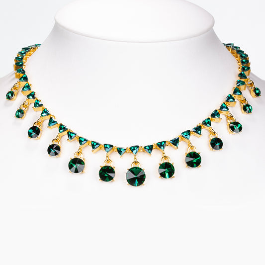 Set din Aliaj Placat cu Aur ( 15 grame ) cu Cristal Verde Emporia® 31.22 Carate ( Colier+Cercei )