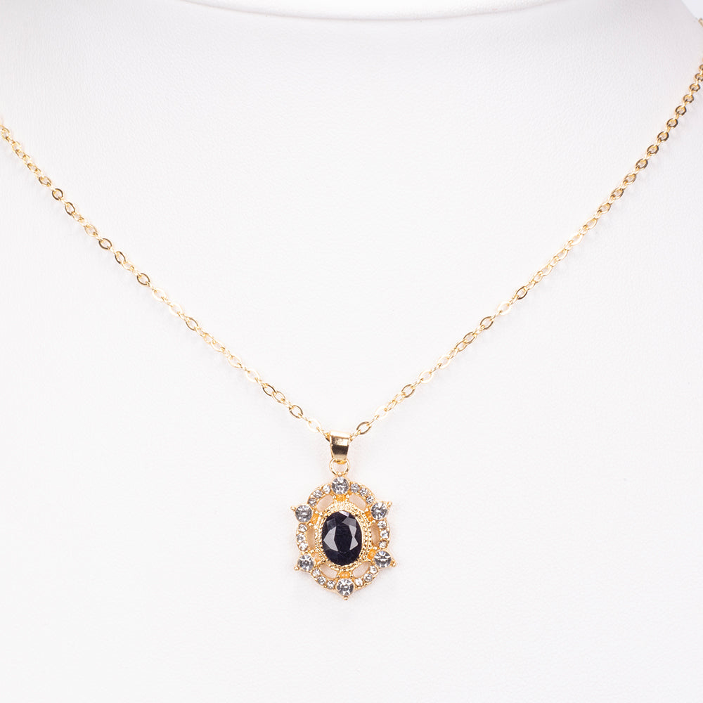 Colier din Aliaj Placat cu Aur ( 5 grame ) cu Safir și Cristal Alb Emporia® 3 Carate ( Colier+Pandantiv )