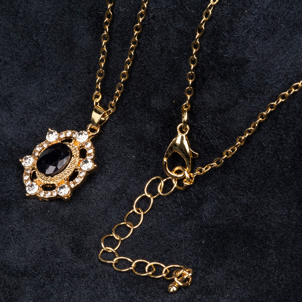 Colier din Aliaj Placat cu Aur ( 5 grame ) cu Safir și Cristal Alb Emporia® 3 Carate ( Colier+Pandantiv ) 2 