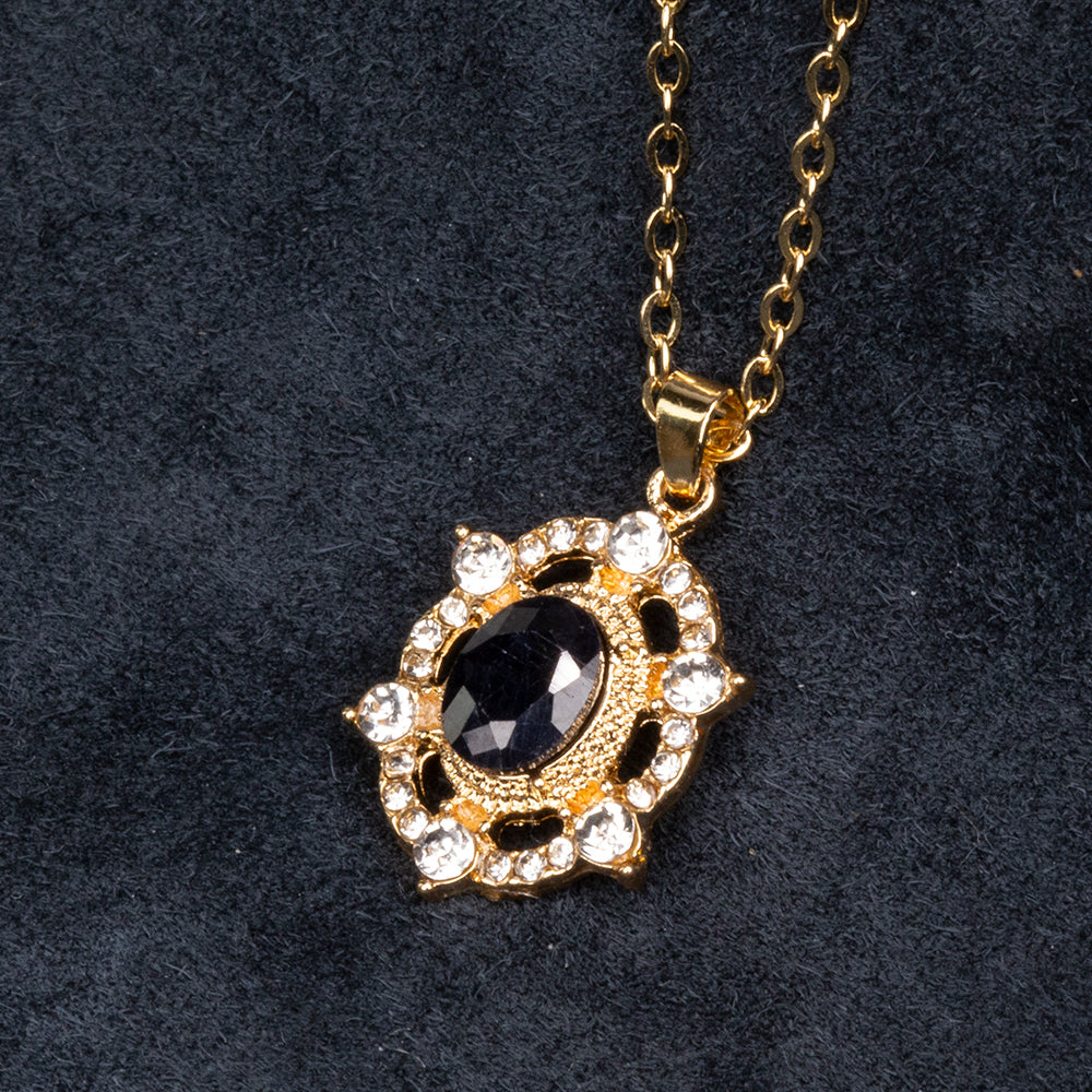 Colier din Aliaj Placat cu Aur ( 5 grame ) cu Safir și Cristal Alb Emporia® 3 Carate ( Colier+Pandantiv ) 3 
