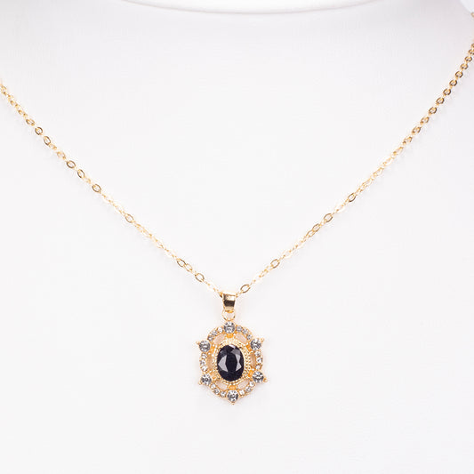 Colier din Aliaj Placat cu Aur ( 5 grame ) cu Safir și Cristal Alb Emporia® 3 Carate ( Colier+Pandantiv )