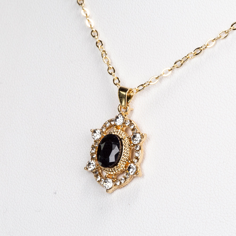 Colier din Aliaj Placat cu Aur ( 5 grame ) cu Safir și Cristal Alb Emporia® 3 Carate ( Colier+Pandantiv ) 5 