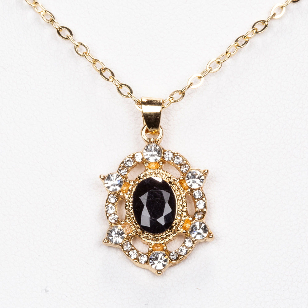 Colier din Aliaj Placat cu Aur ( 5 grame ) cu Safir și Cristal Alb Emporia® 3 Carate ( Colier+Pandantiv )