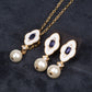 Set din Aliaj Placat cu Aur ( 10 grame ) cu Safir și Perlă de cristal 1.68 Carate ( Colier+Cercei+Pandantiv )