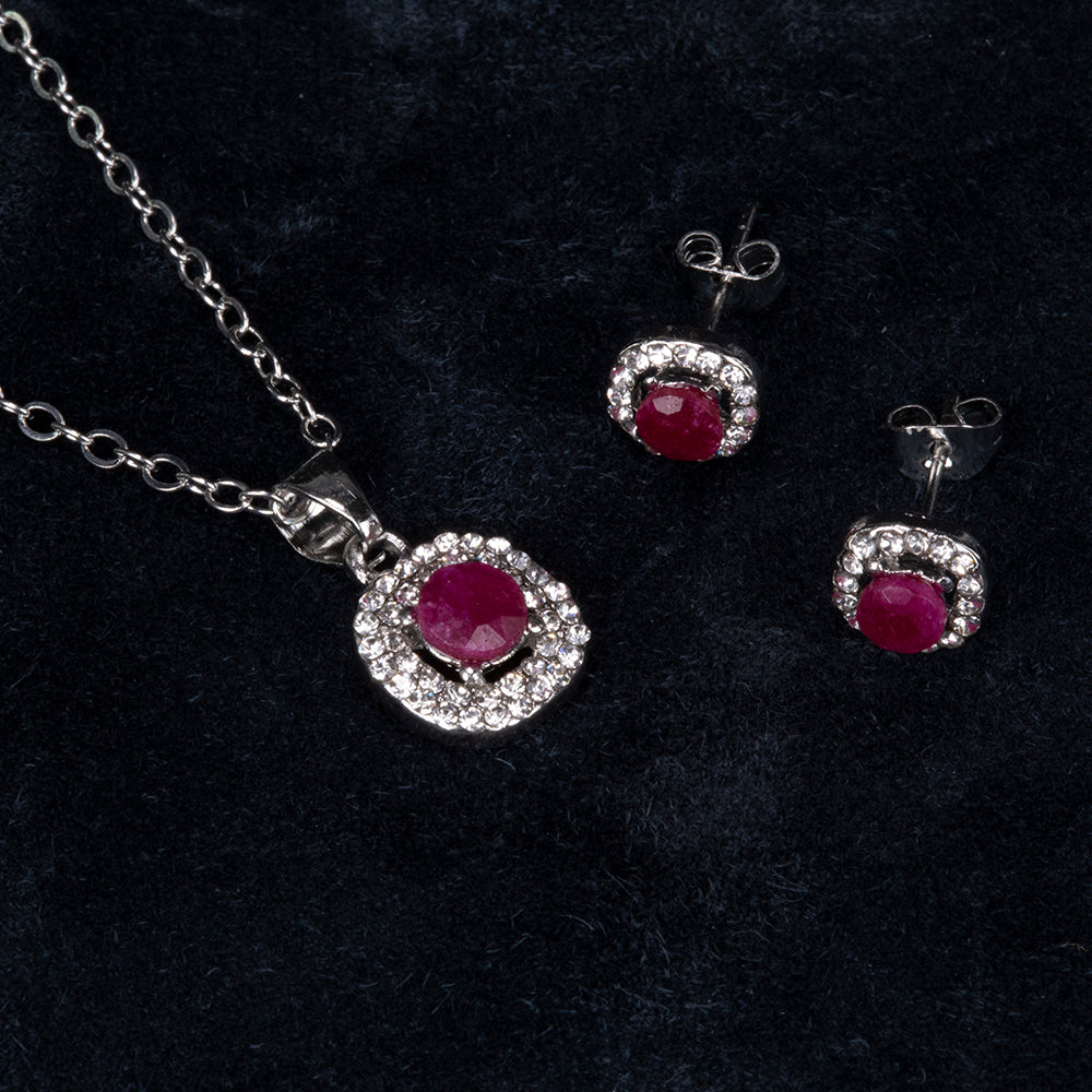 Set din Aliaj Placat cu Aur ( 4.5 grame ) cu Rubin și Cristal Alb Emporia® 2.77 Carate ( Colier+Cercei+Pandantiv ) 2 