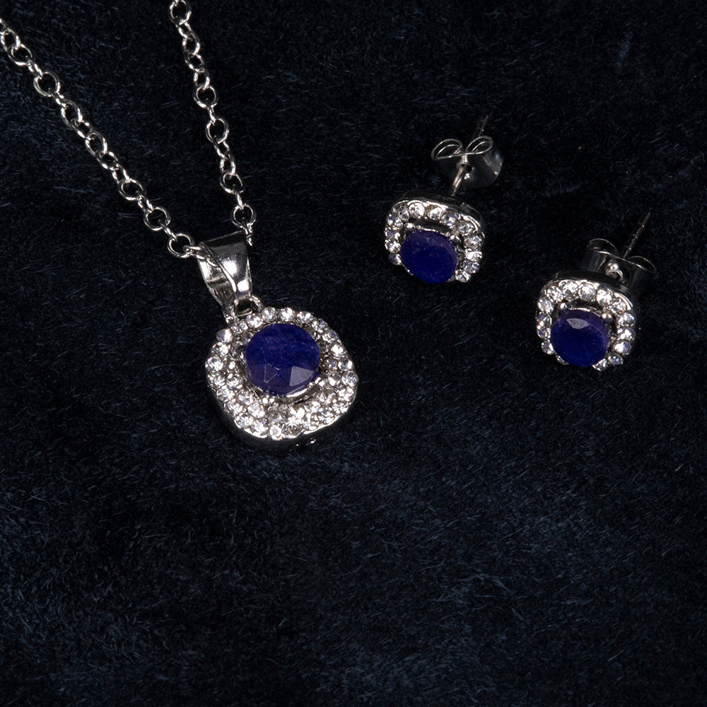 Set din Aliaj Placat cu Aur ( 4.5 grame ) cu Safir și Cristal Alb Emporia® 2.77 Carate ( Colier+Cercei+Pandantiv ) 2 