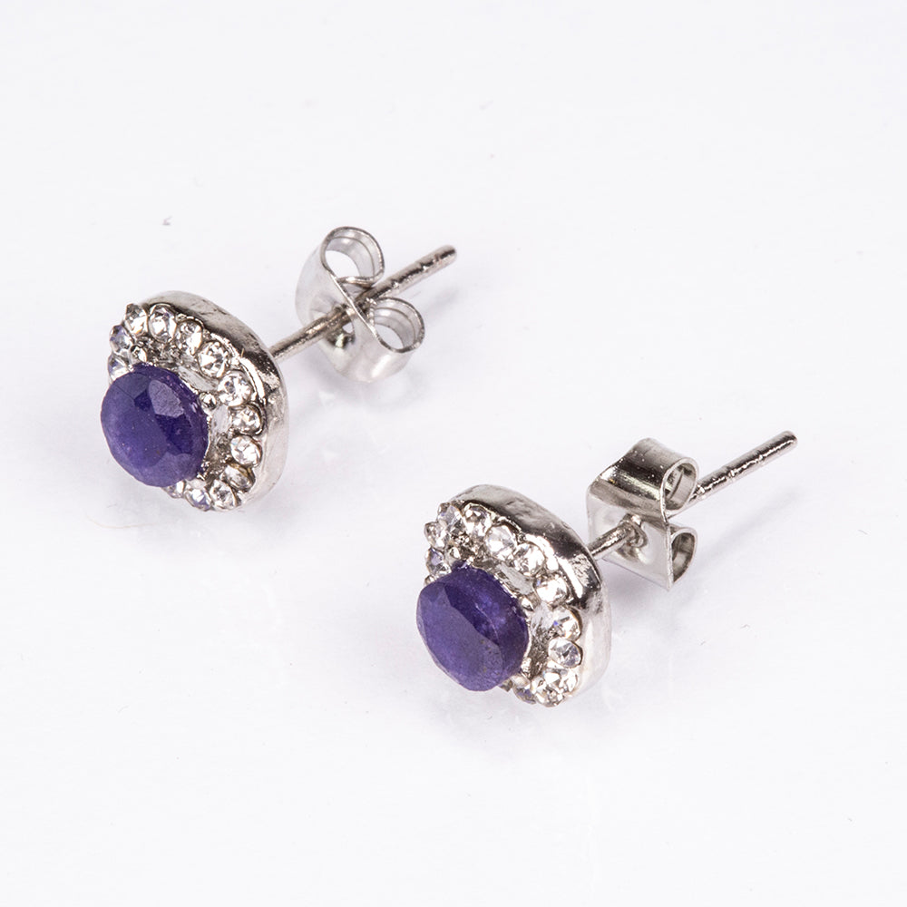 Set din Aliaj Placat cu Aur ( 4.5 grame ) cu Safir și Cristal Alb Emporia® 2.77 Carate ( Colier+Cercei+Pandantiv )