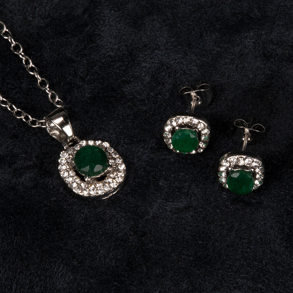 Set din Aliaj Placat cu Aur ( 4.5 grame ) cu Smarald și Cristal Alb Emporia® 2.58 Carate ( Colier+Cercei+Pandantiv )