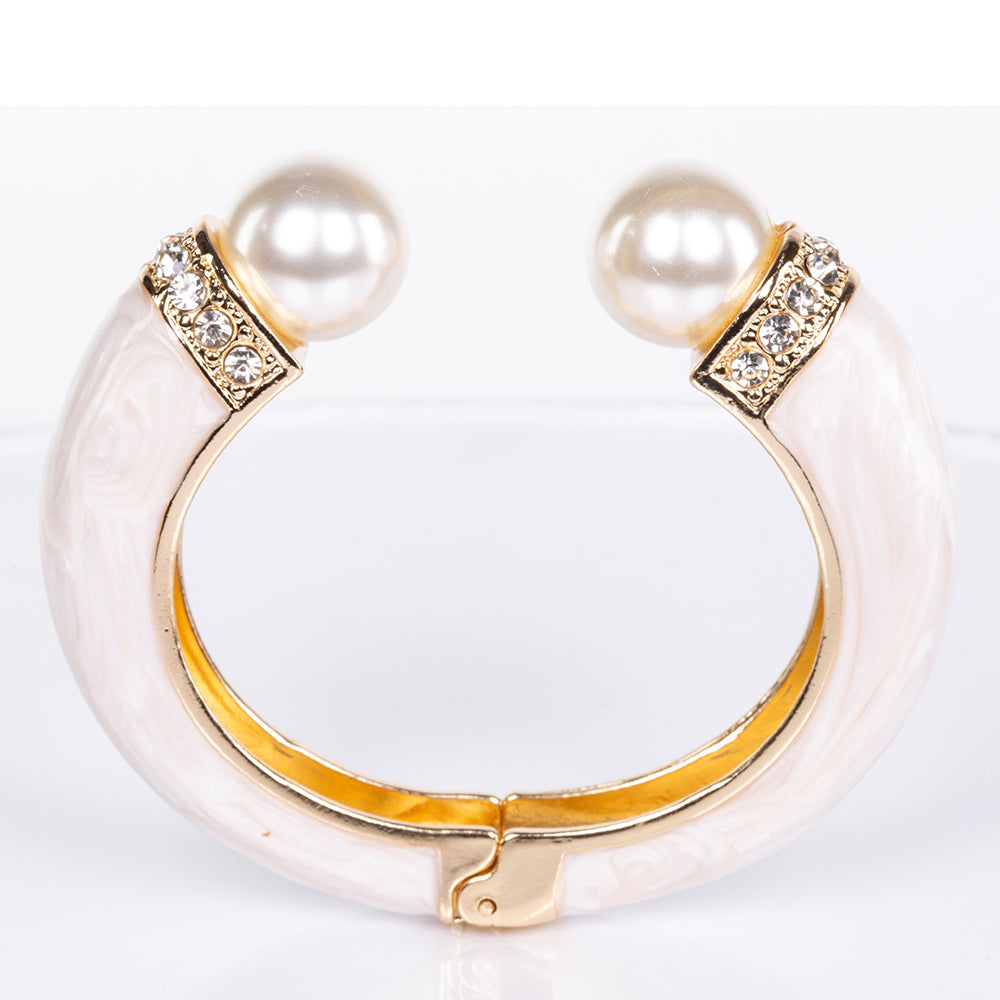 Brățară din Aliaj Placat cu Aur ( 70 grame ) cu Perlă de cristal și Cristal Alb Emporia® 2 Carate 3 