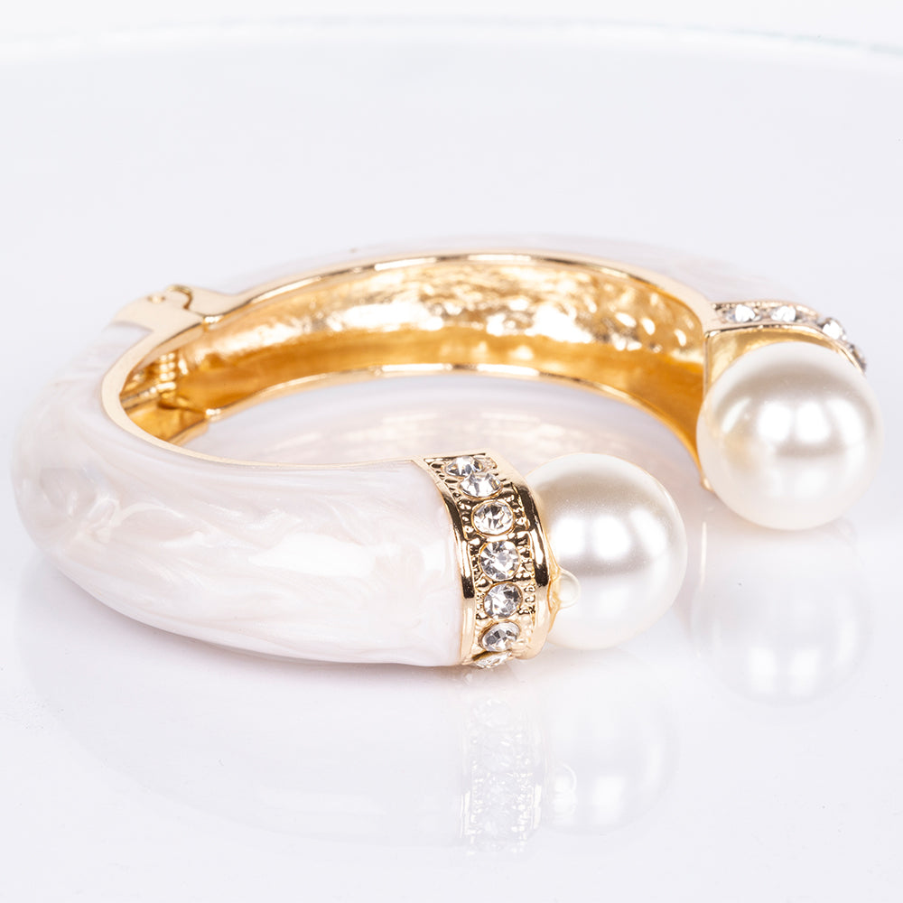 Brățară din Aliaj Placat cu Aur ( 70 grame ) cu Perlă de cristal și Cristal Alb Emporia® 2 Carate 4 